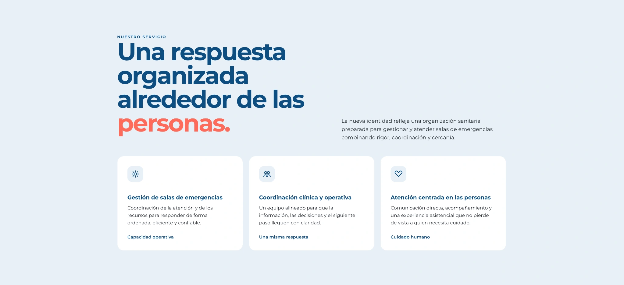 Good Care Clinic: sección web Una respuesta organizada alrededor de las personas con bloques de servicio.