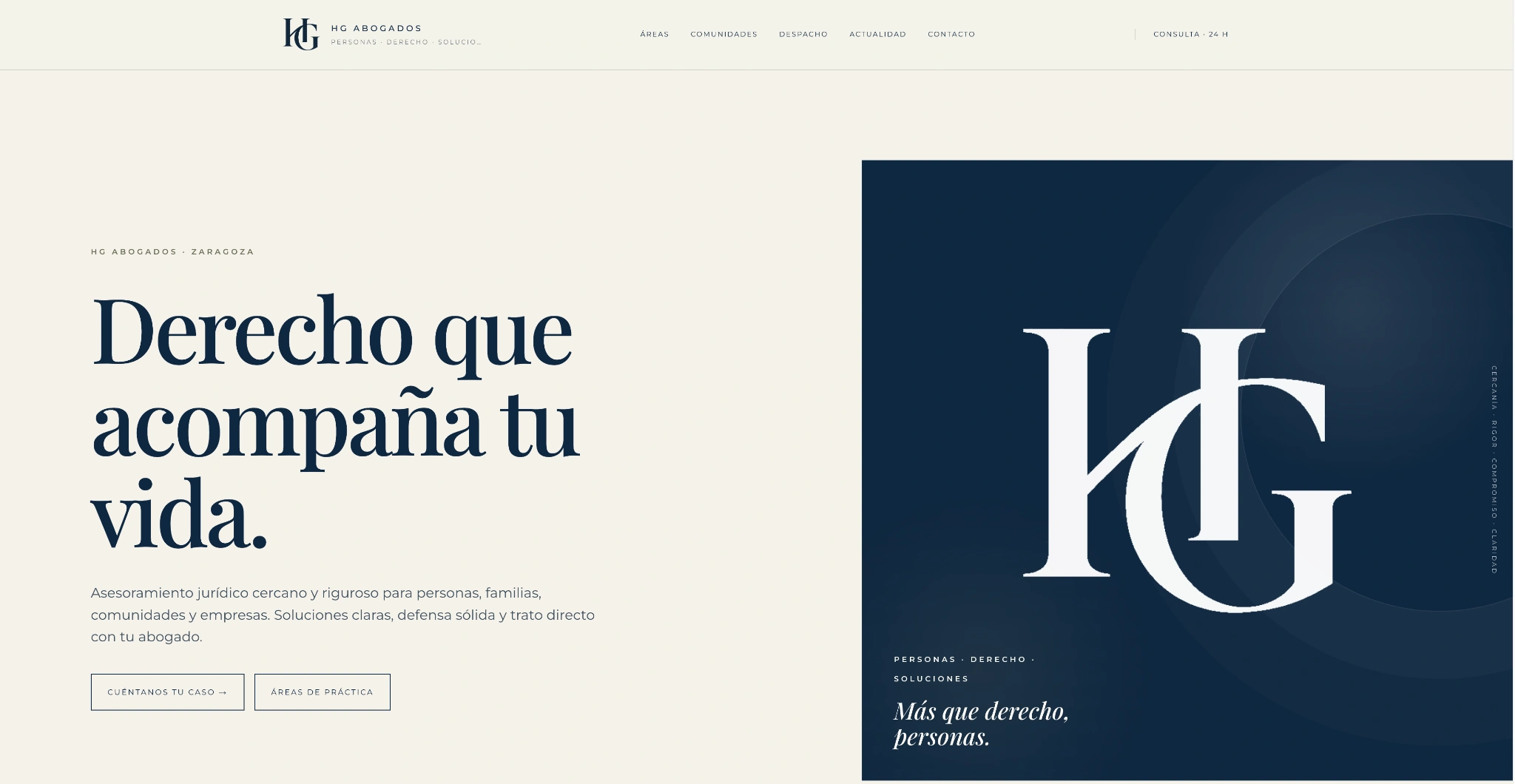 HG Abogados: página principal del rediseño web con el mensaje Derecho que acompaña tu vida.