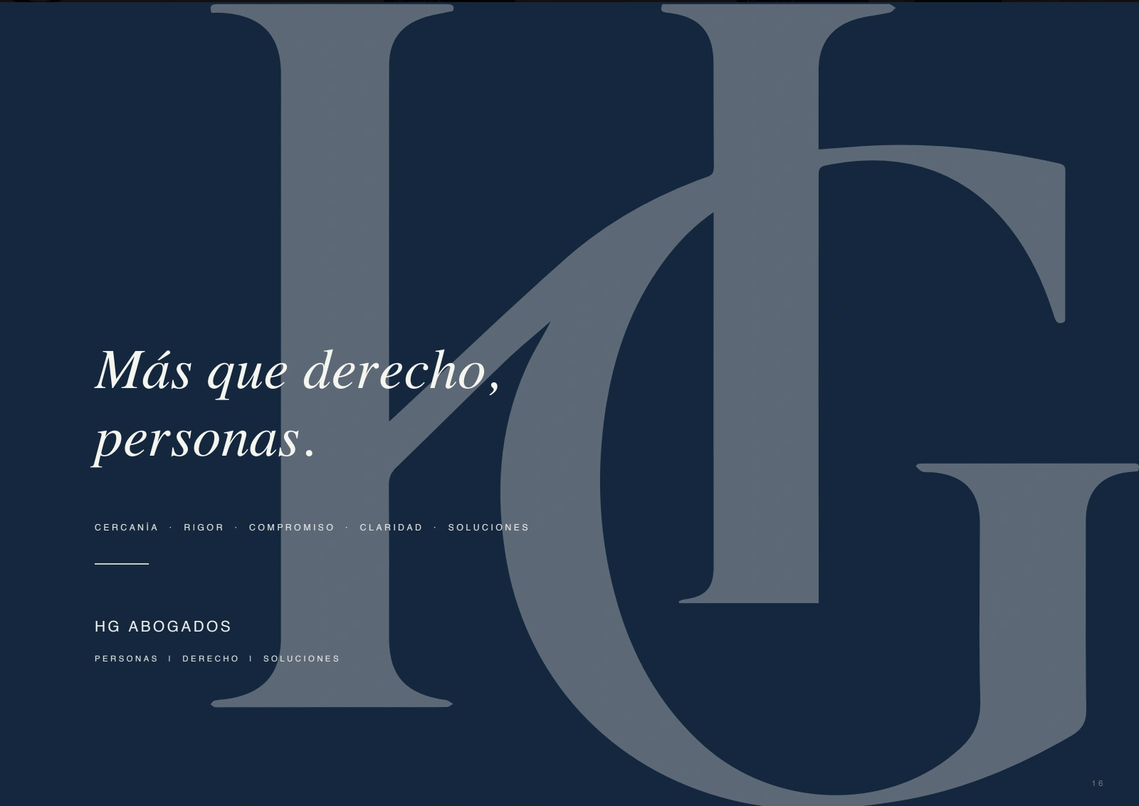 HG Abogados: composición de marca en azul tinta con el mensaje Más que derecho, personas.