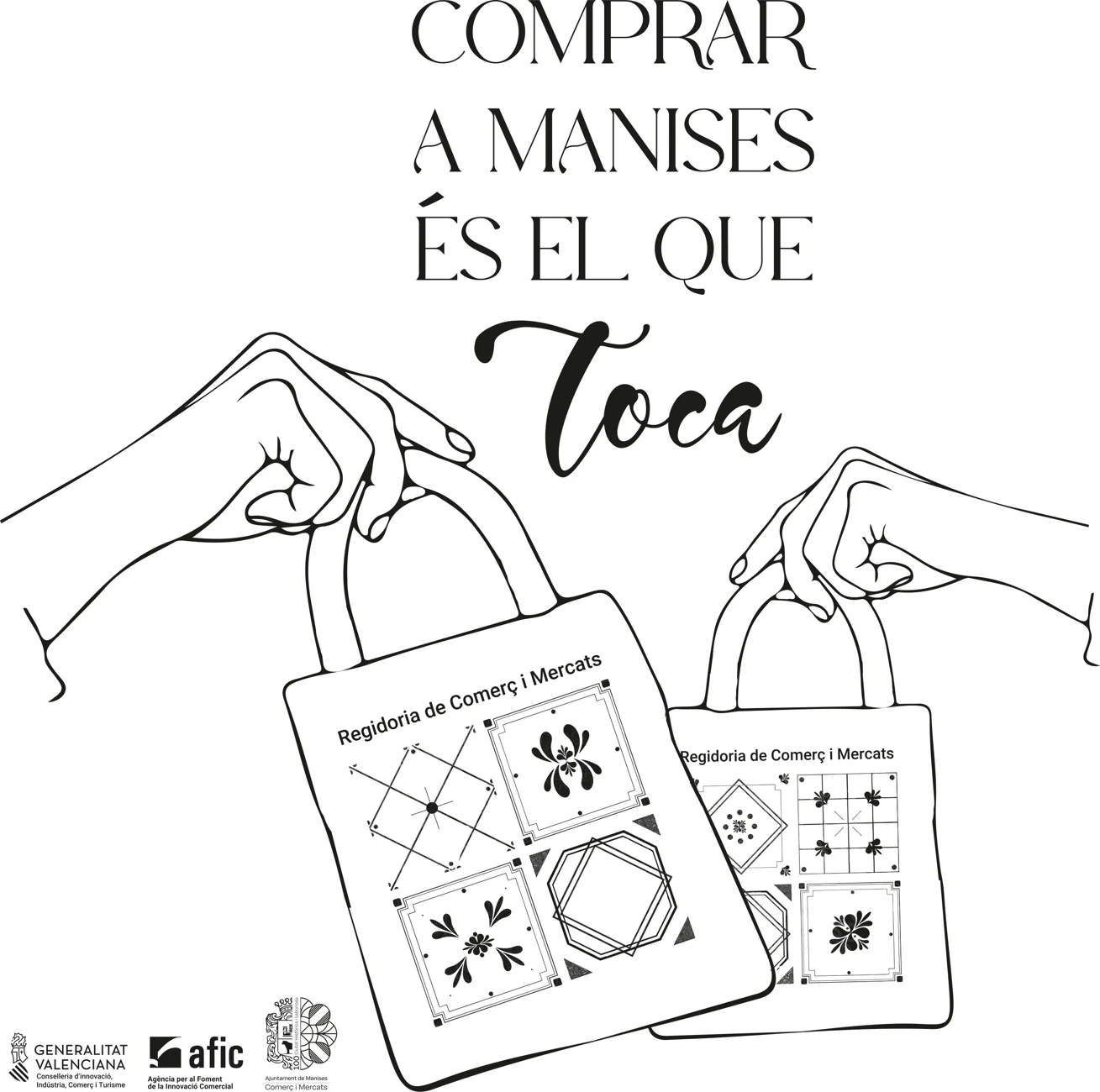 Adaptación gráfica monocroma para bolsa. Arte original.