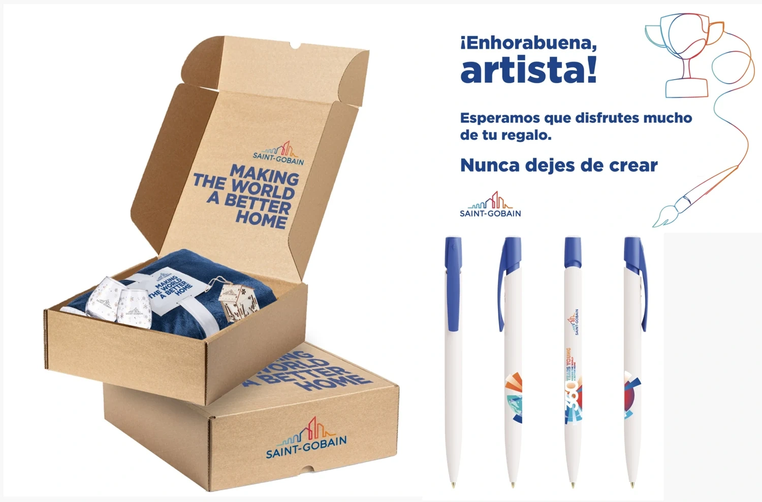 Piezas de comunicación que acompañan el regalo.